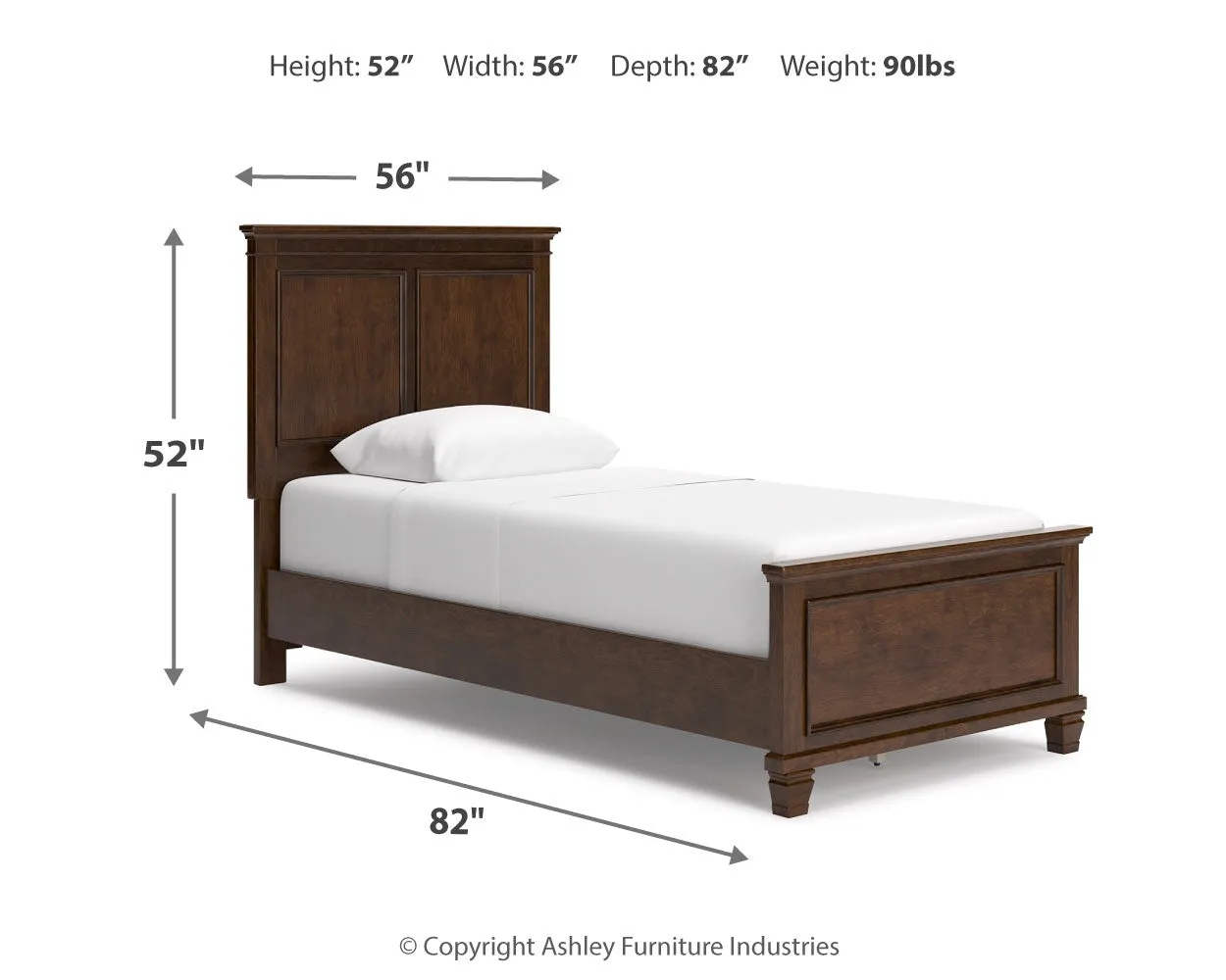Danabrin Twin Panel Bed with Mirrored Dresser and Chest in Brown