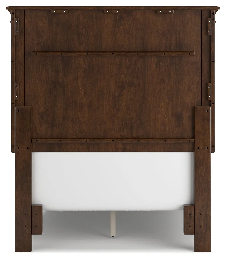 Danabrin Twin Panel Bed with Mirrored Dresser and Chest in Brown