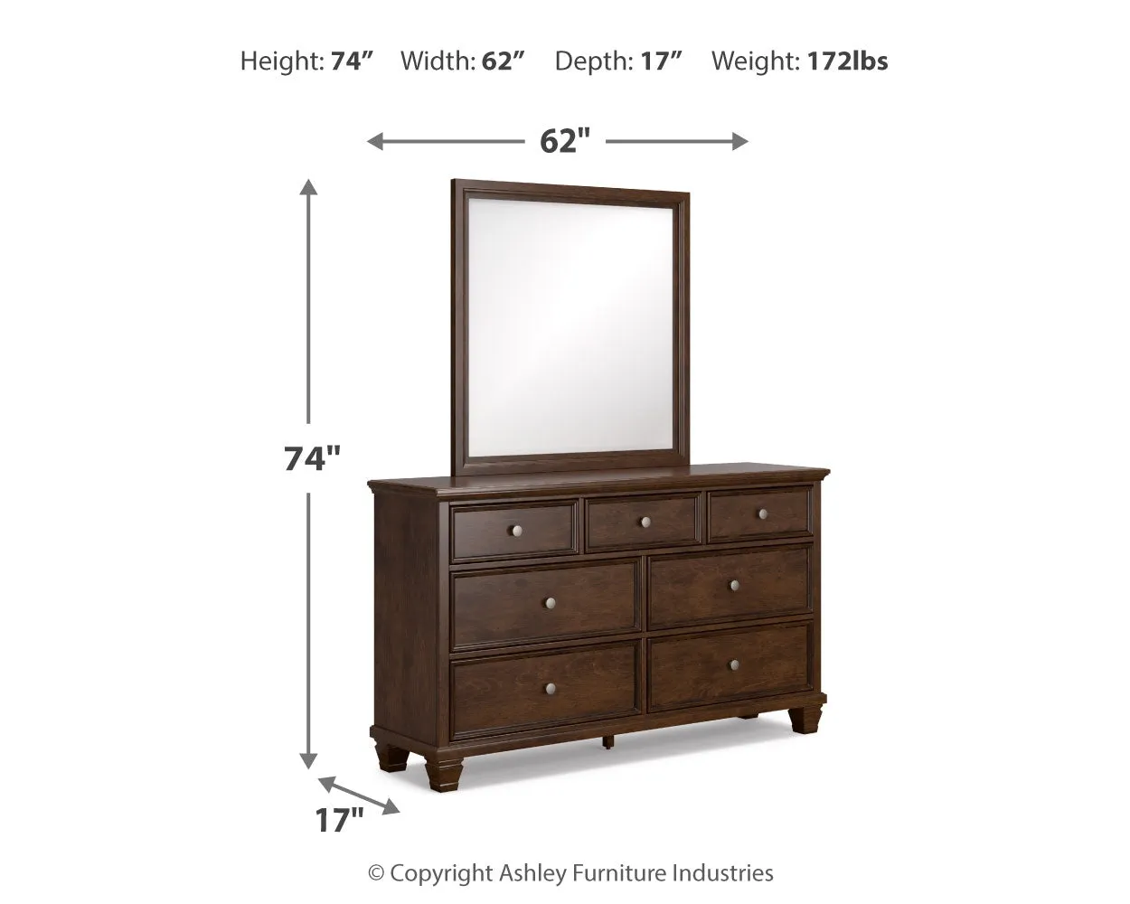 Danabrin Twin Panel Bed with Mirrored Dresser and Chest in Brown