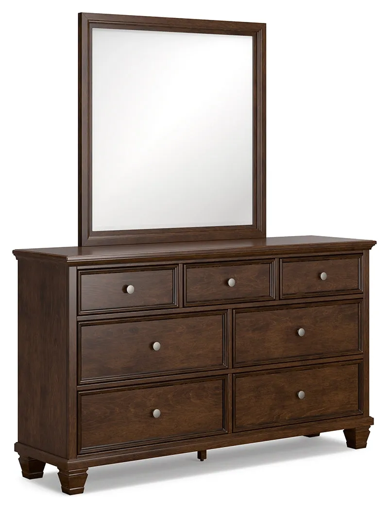 Danabrin Twin Panel Bed with Mirrored Dresser and Chest in Brown