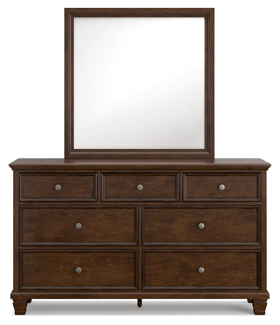 Danabrin Twin Panel Bed with Mirrored Dresser and Chest in Brown