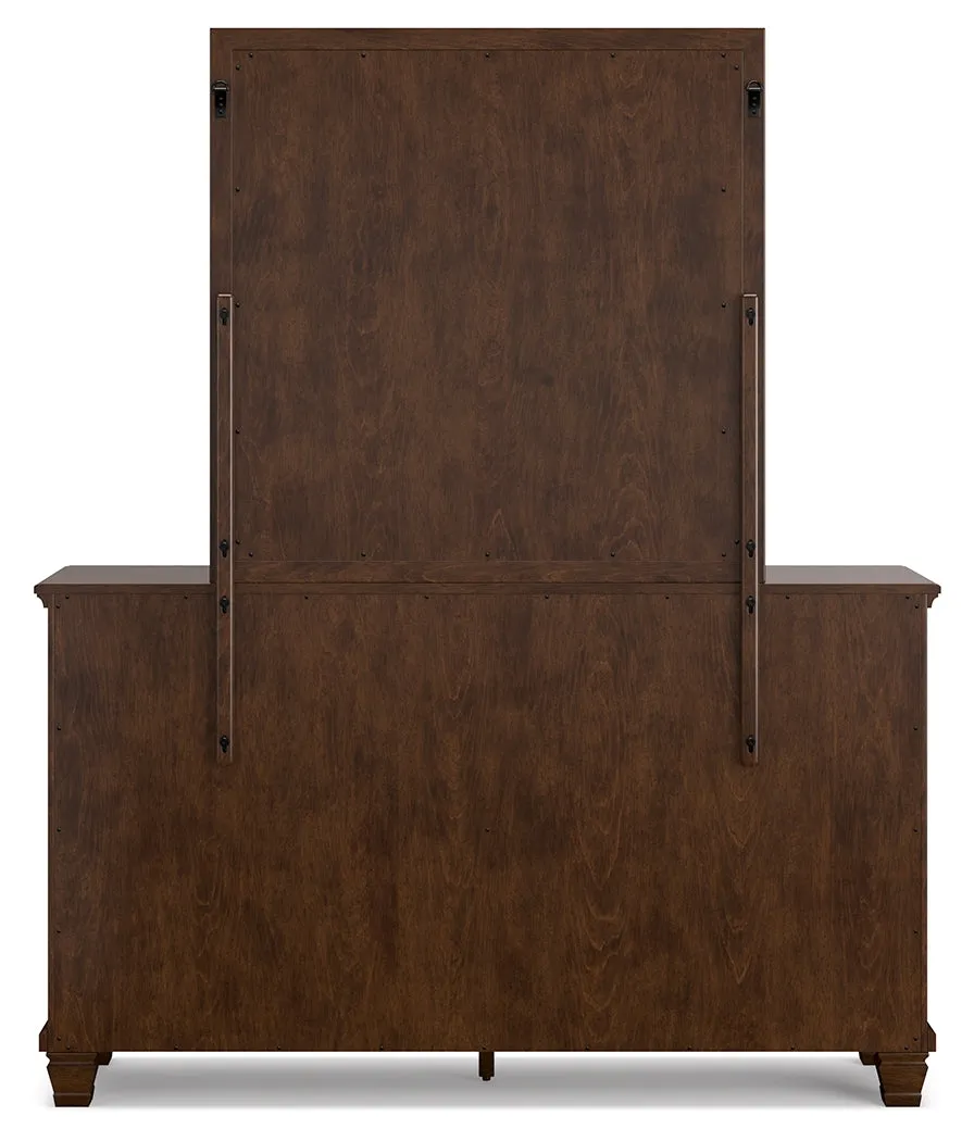 Danabrin Twin Panel Bed with Mirrored Dresser and Chest in Brown