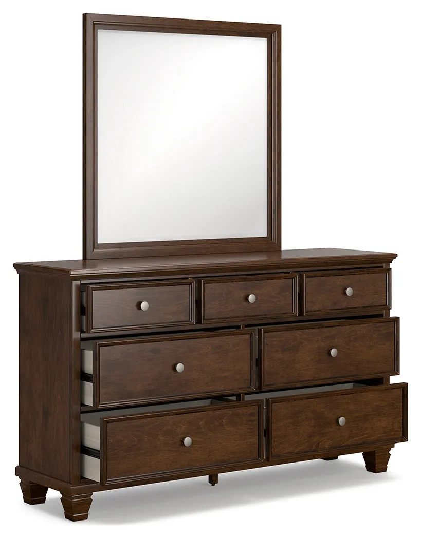 Danabrin Twin Panel Bed with Mirrored Dresser and Chest in Brown