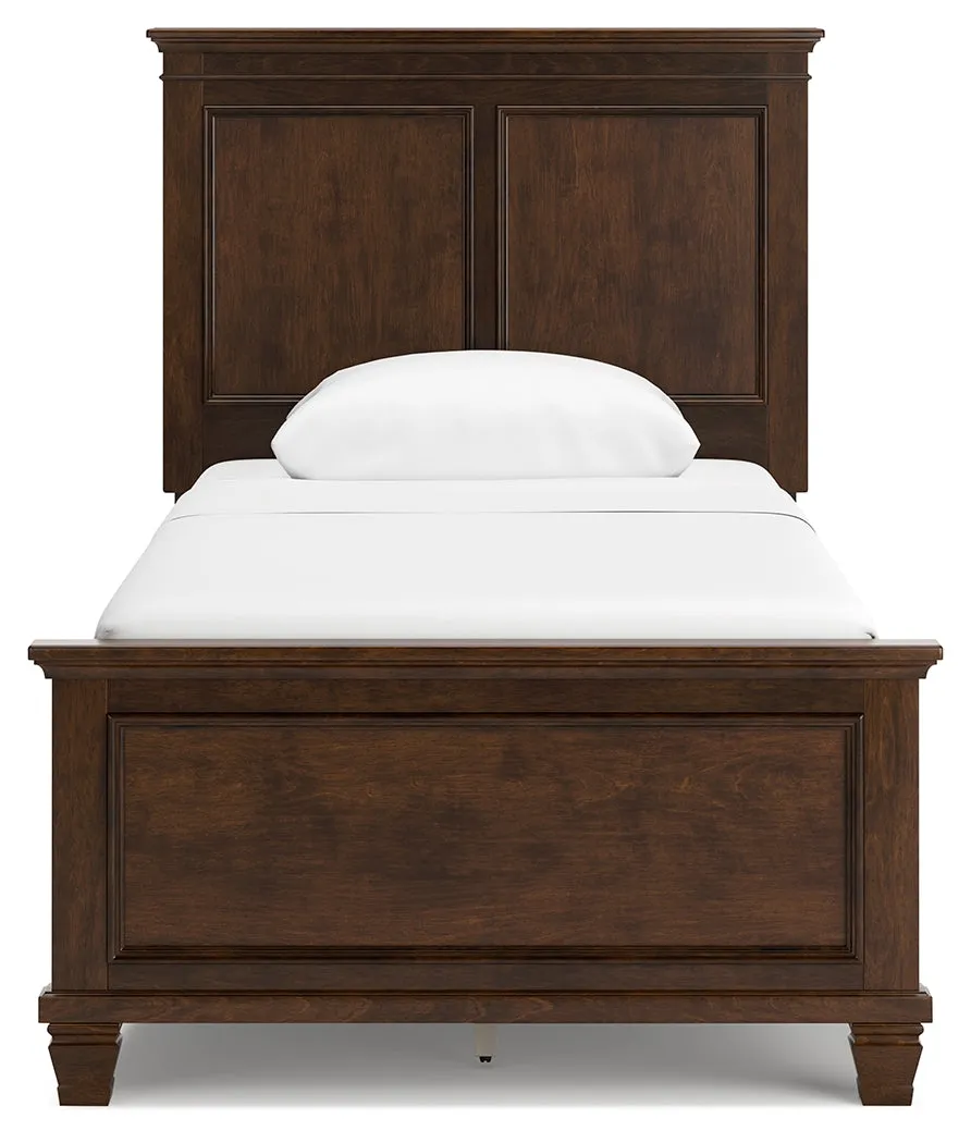 Danabrin Twin Panel Bed with Mirrored Dresser and Chest in Brown