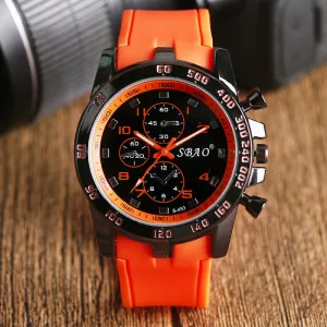 Fashion 2016 Orange Band Silicone Men Analog Wrist Watch Casual Quartz Watch Waterproof Sports Watches