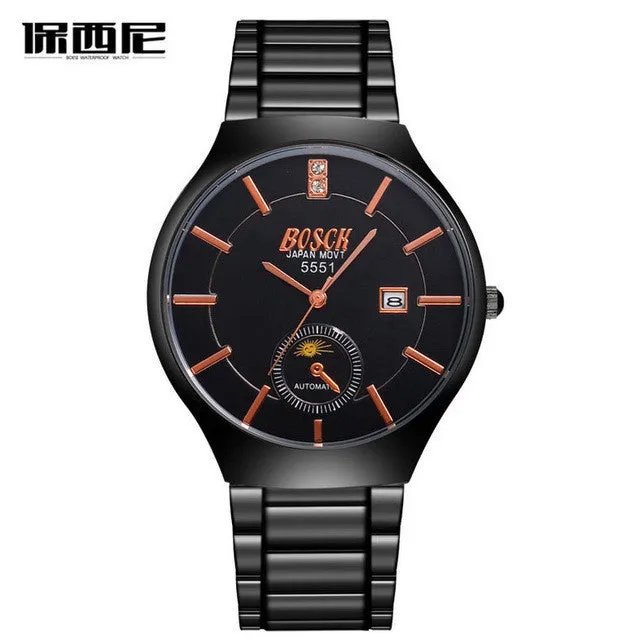 Fashion orange band calendar watch ultra-thin black diamond British men's watch waterproof anti-scratch alloy strap
