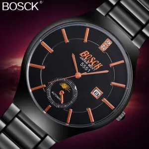 Fashion orange band calendar watch ultra-thin black diamond British men's watch waterproof anti-scratch alloy strap