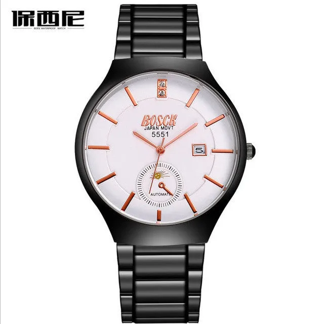 Fashion orange band calendar watch ultra-thin black diamond British men's watch waterproof anti-scratch alloy strap