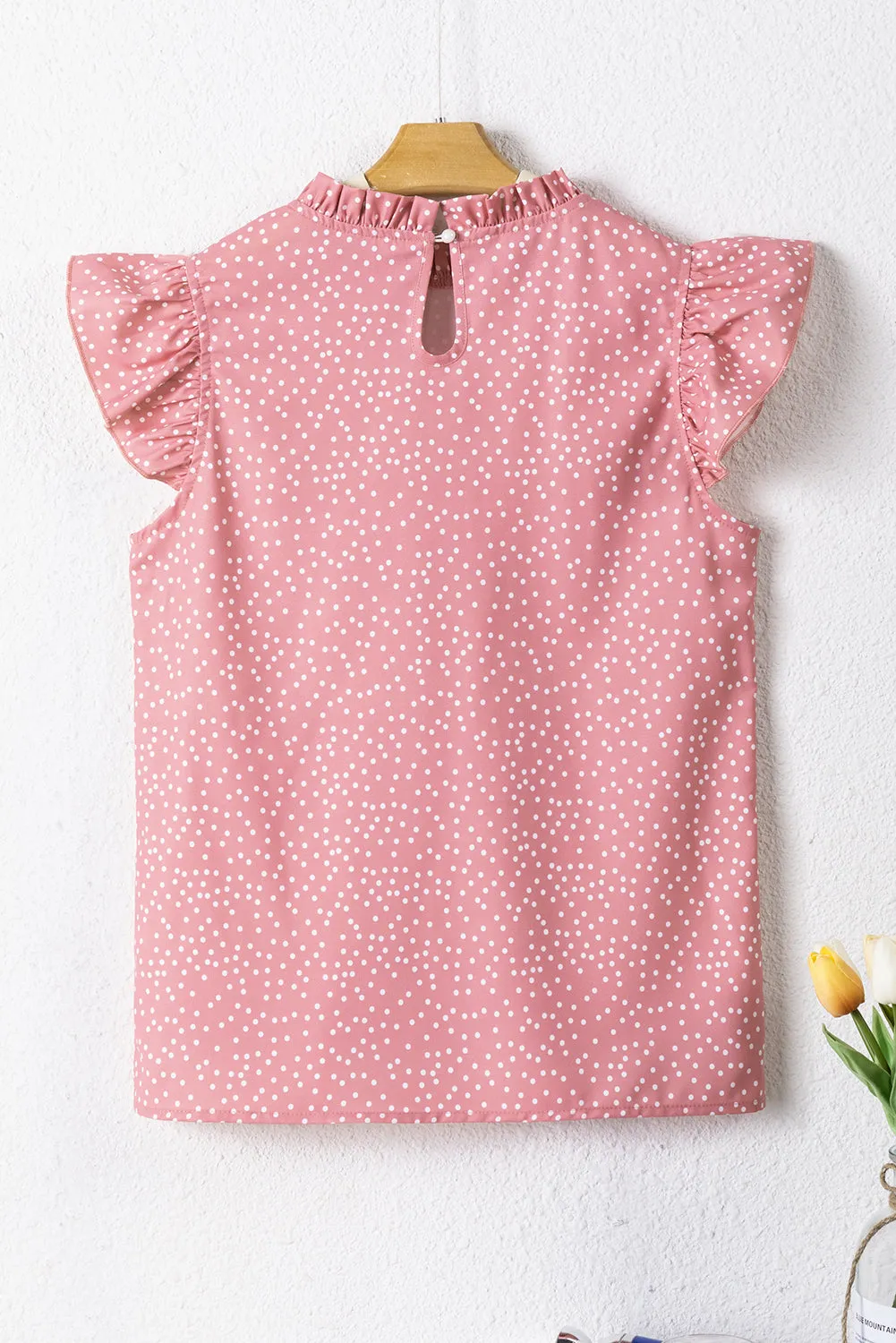 Flutter Sleeve Mock Neck Pink Top