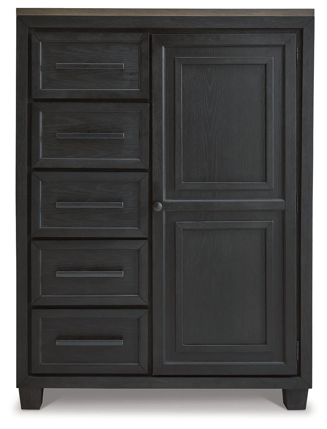 Foyland Queen Panel Storage Bed with Mirrored Dresser, Chest and Nightstand in Black/Brown