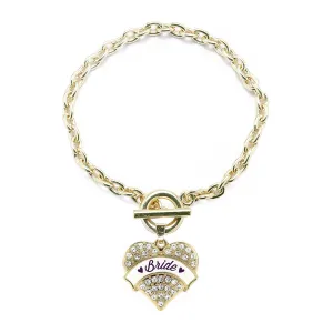 Gold Plum Bride Pave Heart Charm Toggle Bracelet