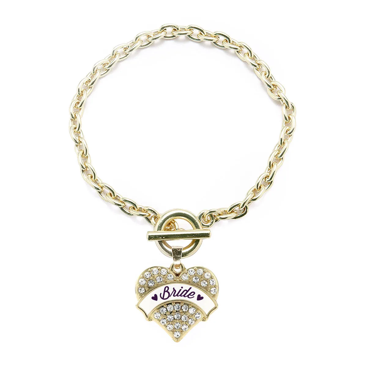 Gold Plum Bride Pave Heart Charm Toggle Bracelet