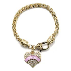 Gold Princess - Lavender Pave Heart Charm Braided Bracelet