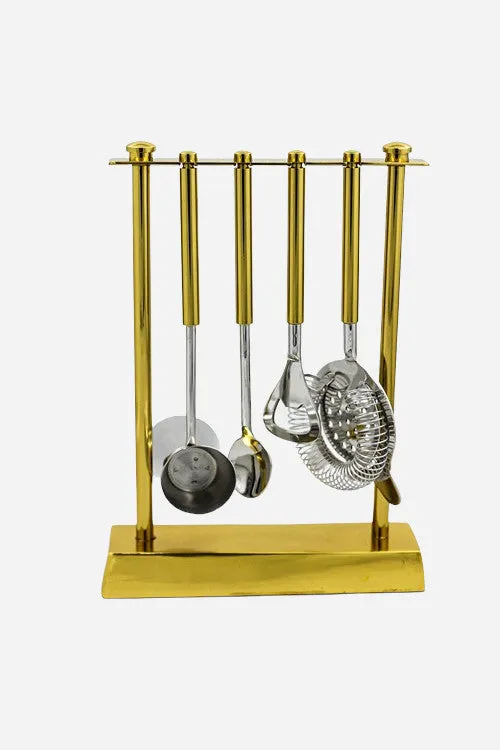 India Handicrafts Gold Bartool with Stand - Set of 4