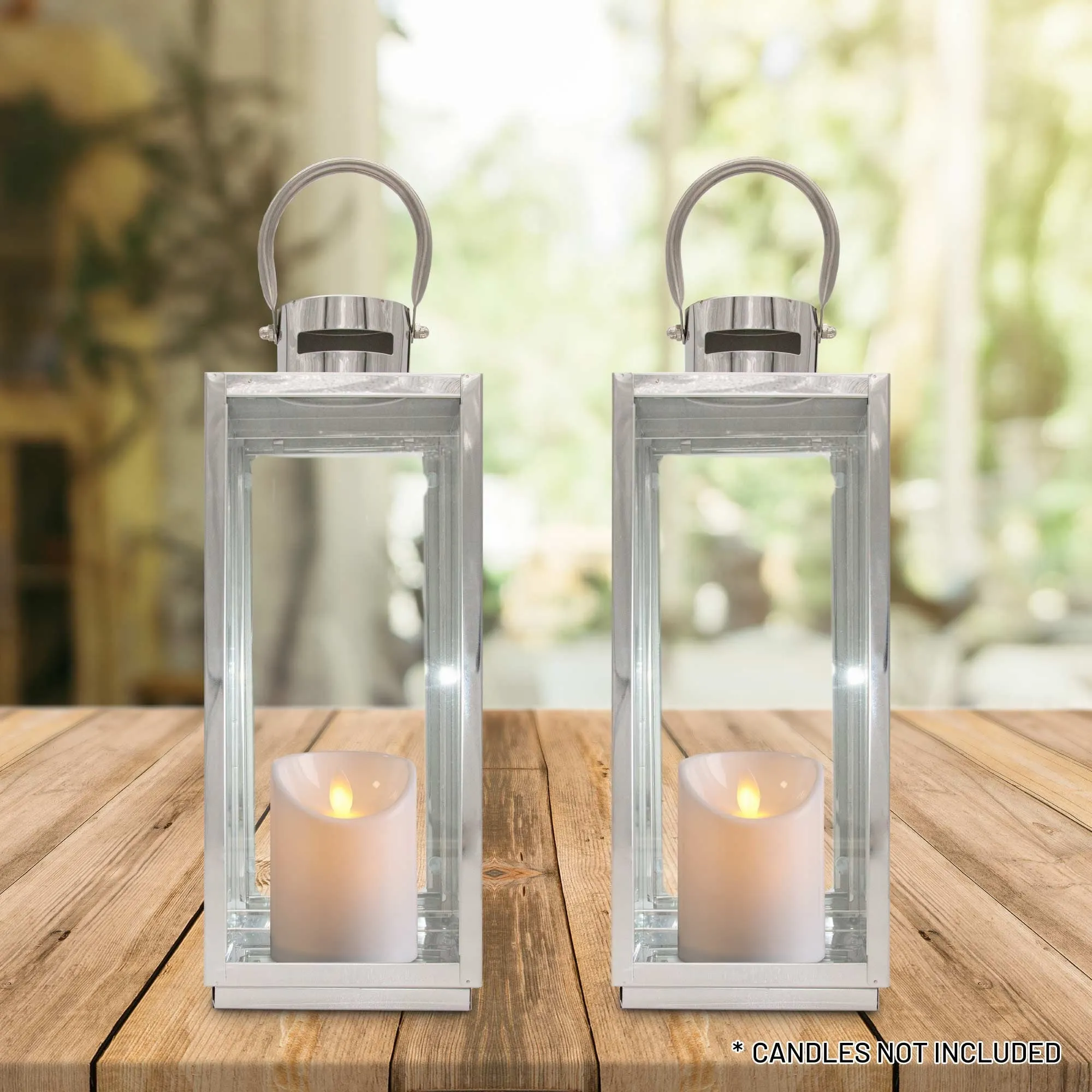 Lewis's Rectangular Lanterns Candle Holders Set of 2 - 13x12x32cm