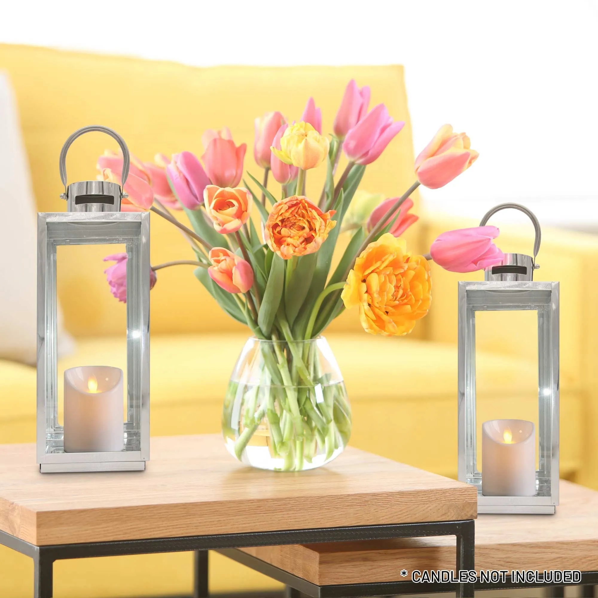 Lewis's Rectangular Lanterns Candle Holders Set of 2 - 13x12x32cm