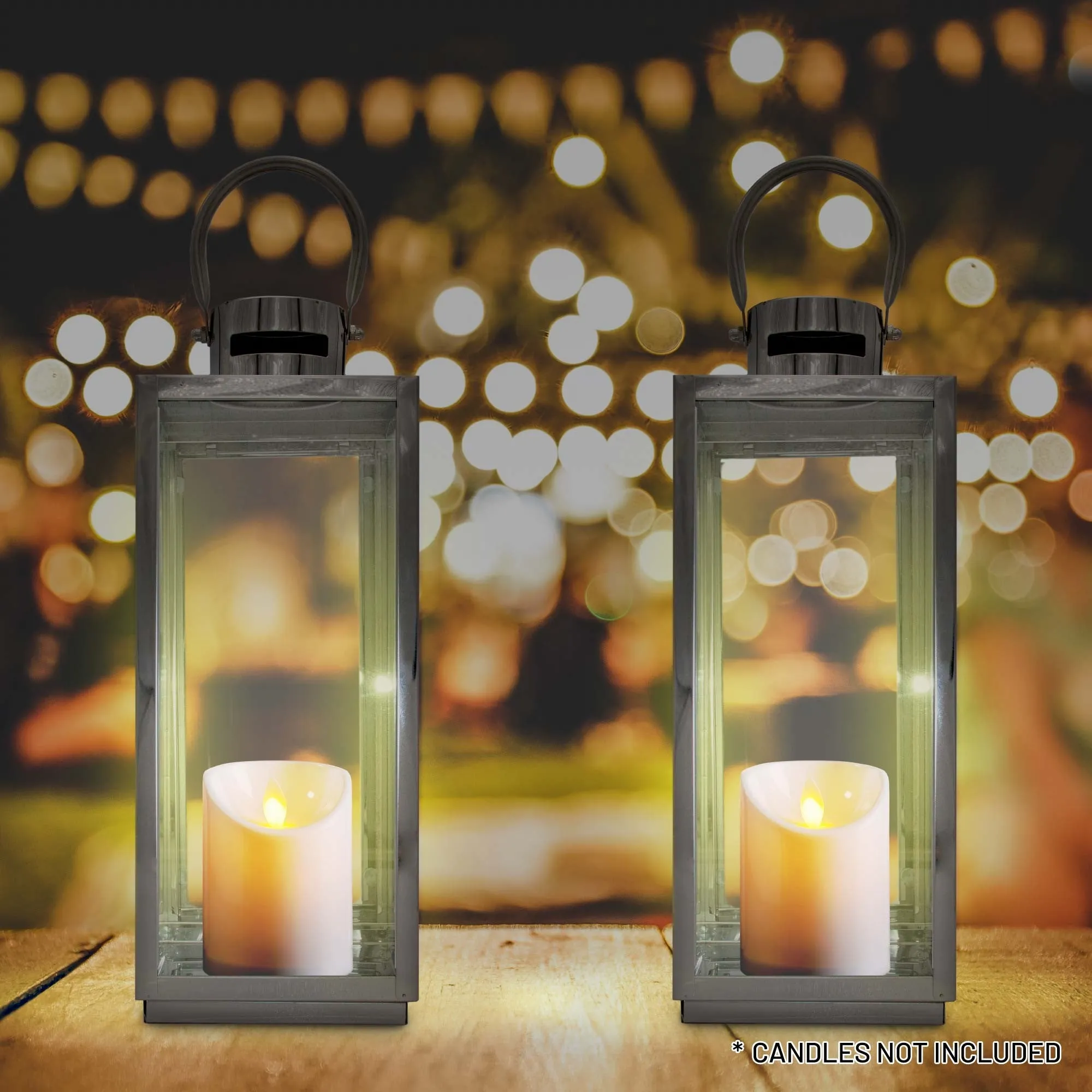 Lewis's Rectangular Lanterns Candle Holders Set of 2 - 13x12x32cm