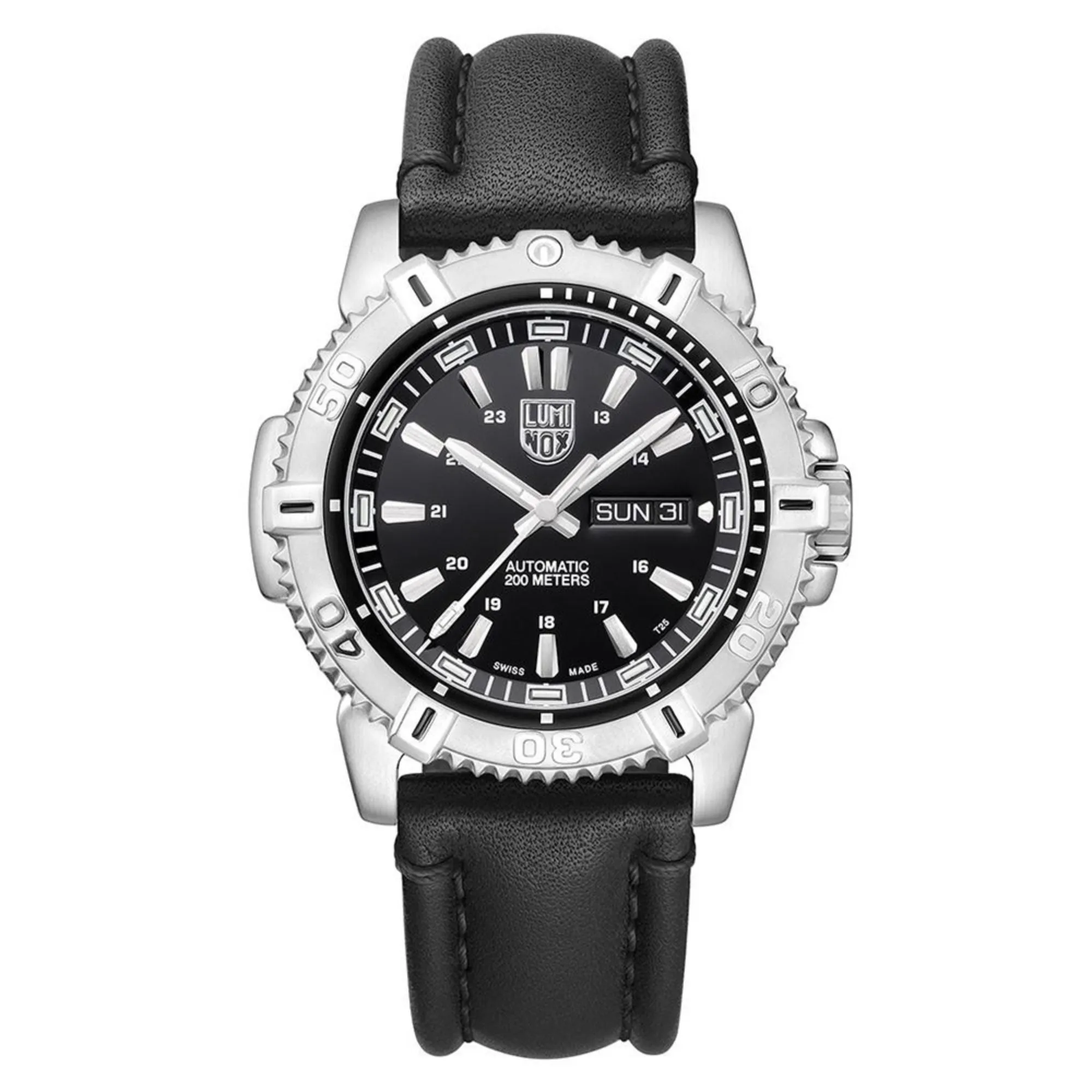 Luminox Men's Modern Mariner Automatic 6500 Series Black Leather Band Black Analog Dial Watch - XS.6501.NV