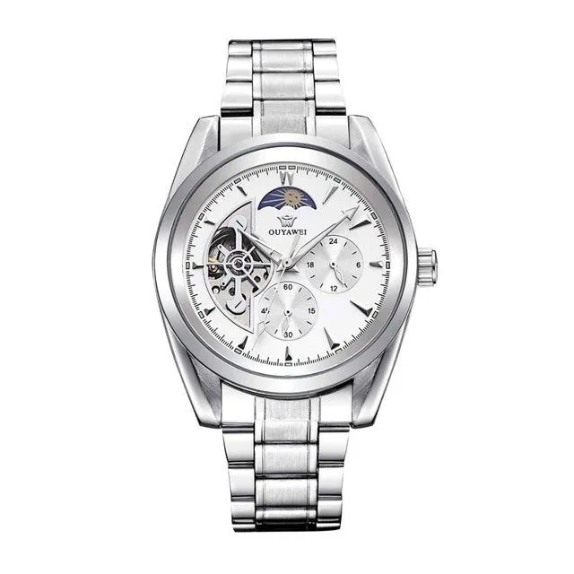 Luxury Gold Mechanical Skeleton Onyx Watch