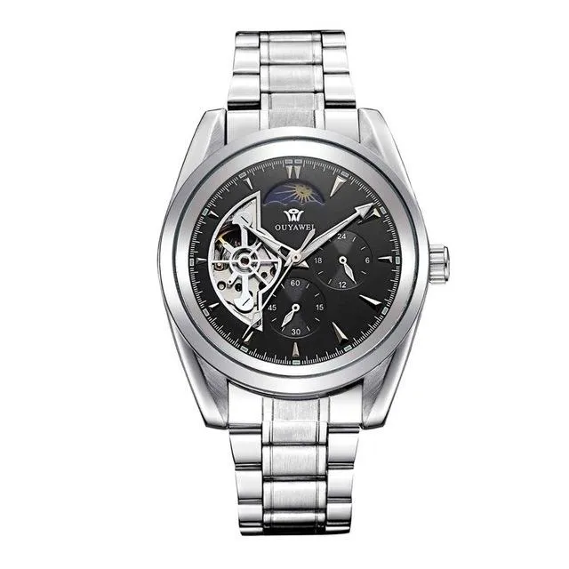 Luxury Gold Mechanical Skeleton Onyx Watch
