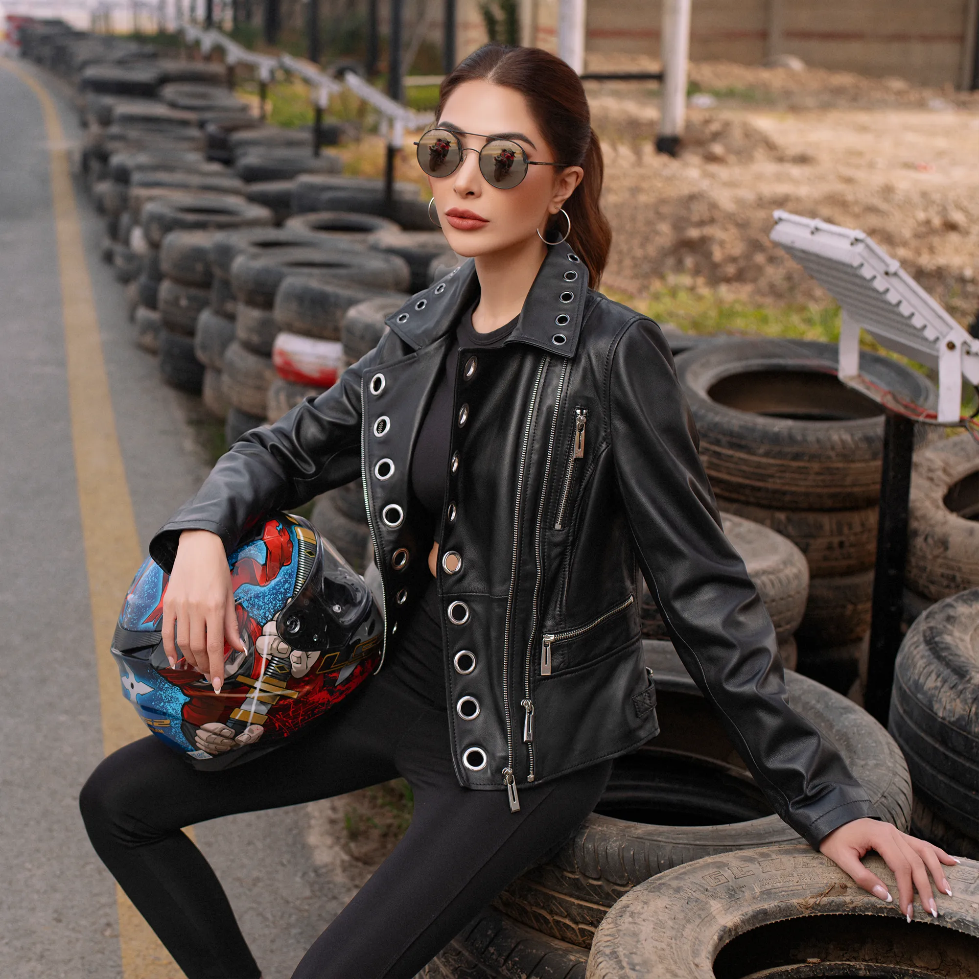 Metal Rings Perfecto Leather Jacket - Black | Kaptan