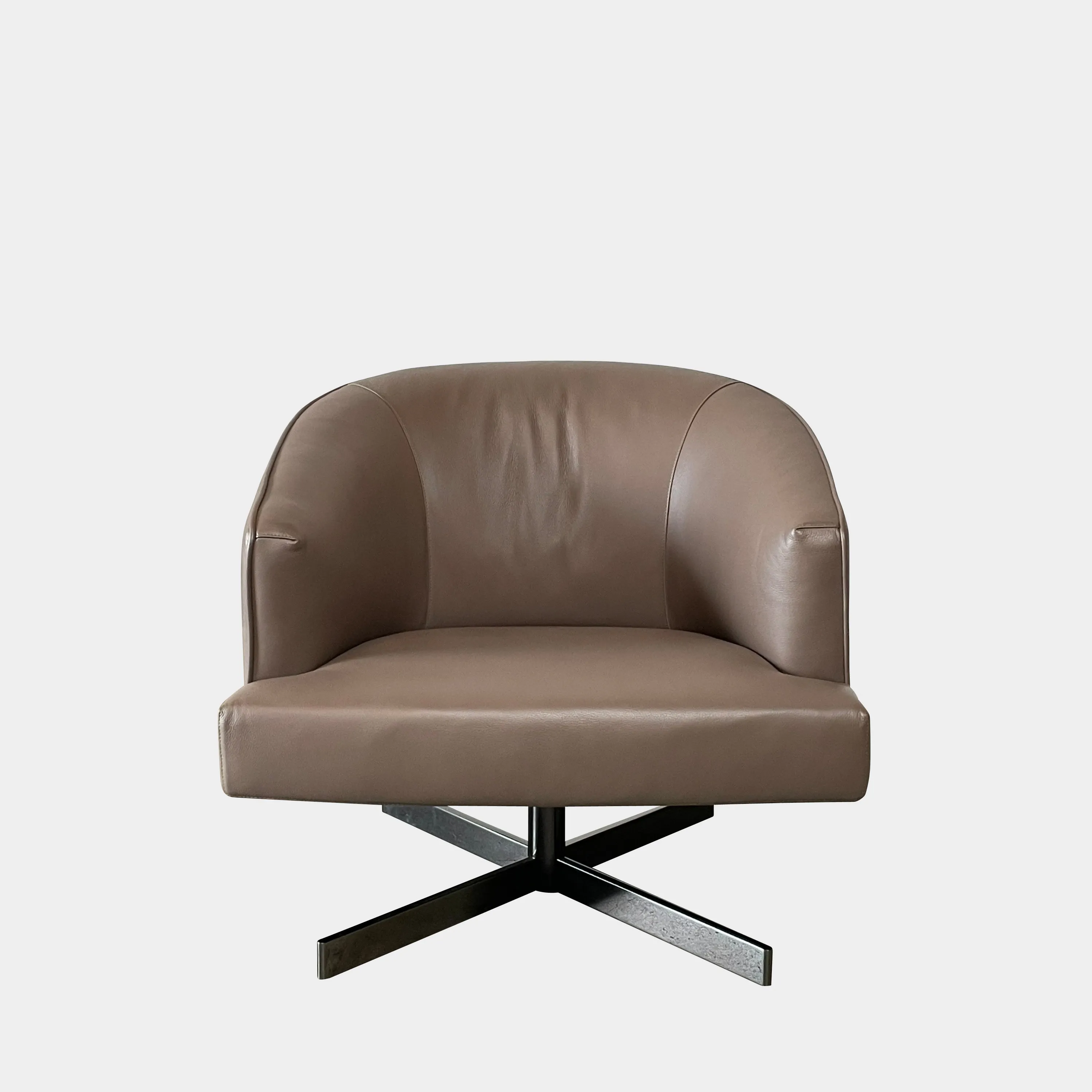Minotti Martin Brown Leather Swivel Chairs