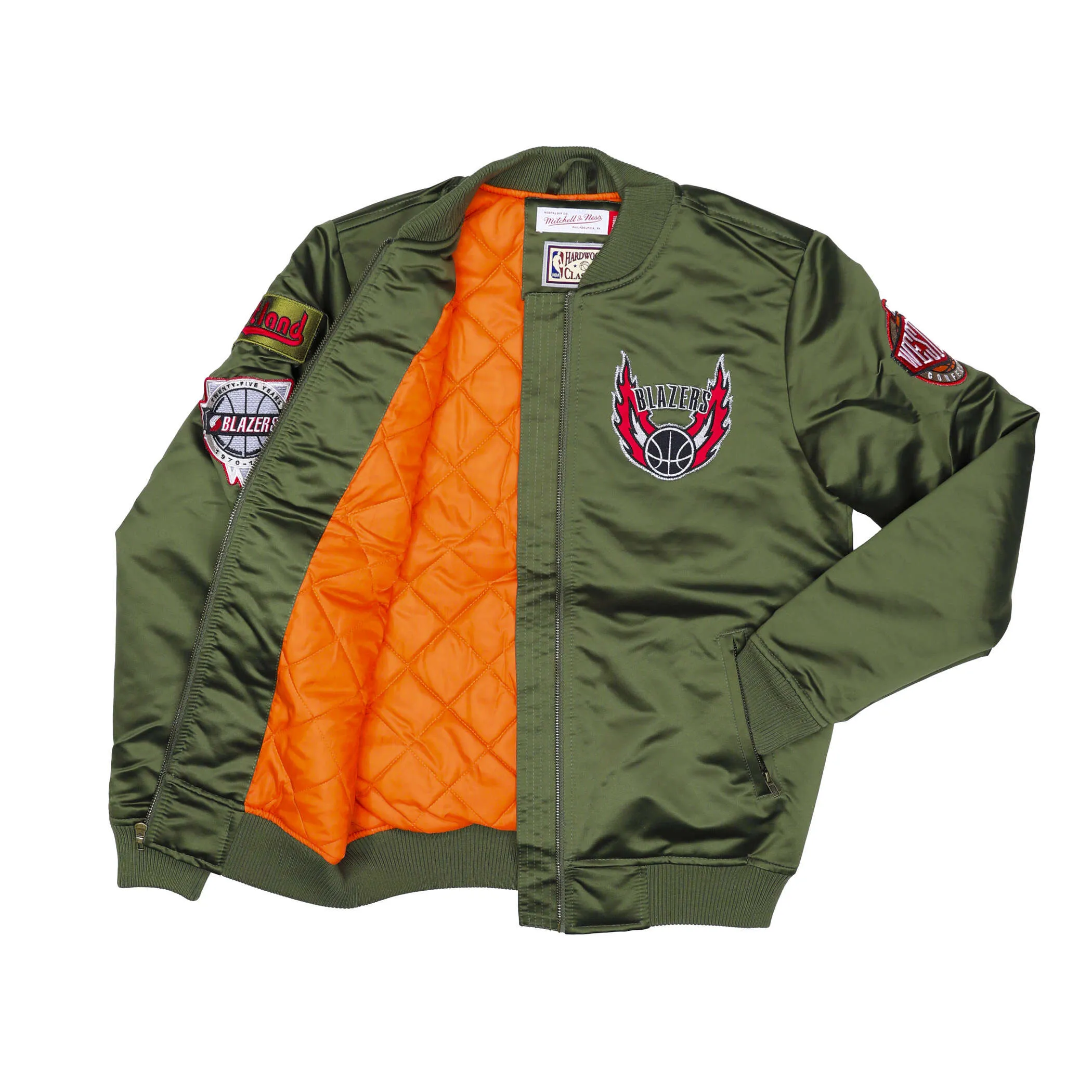 Mitchell & Ness Olive & Orange Satin Bomber Jacket