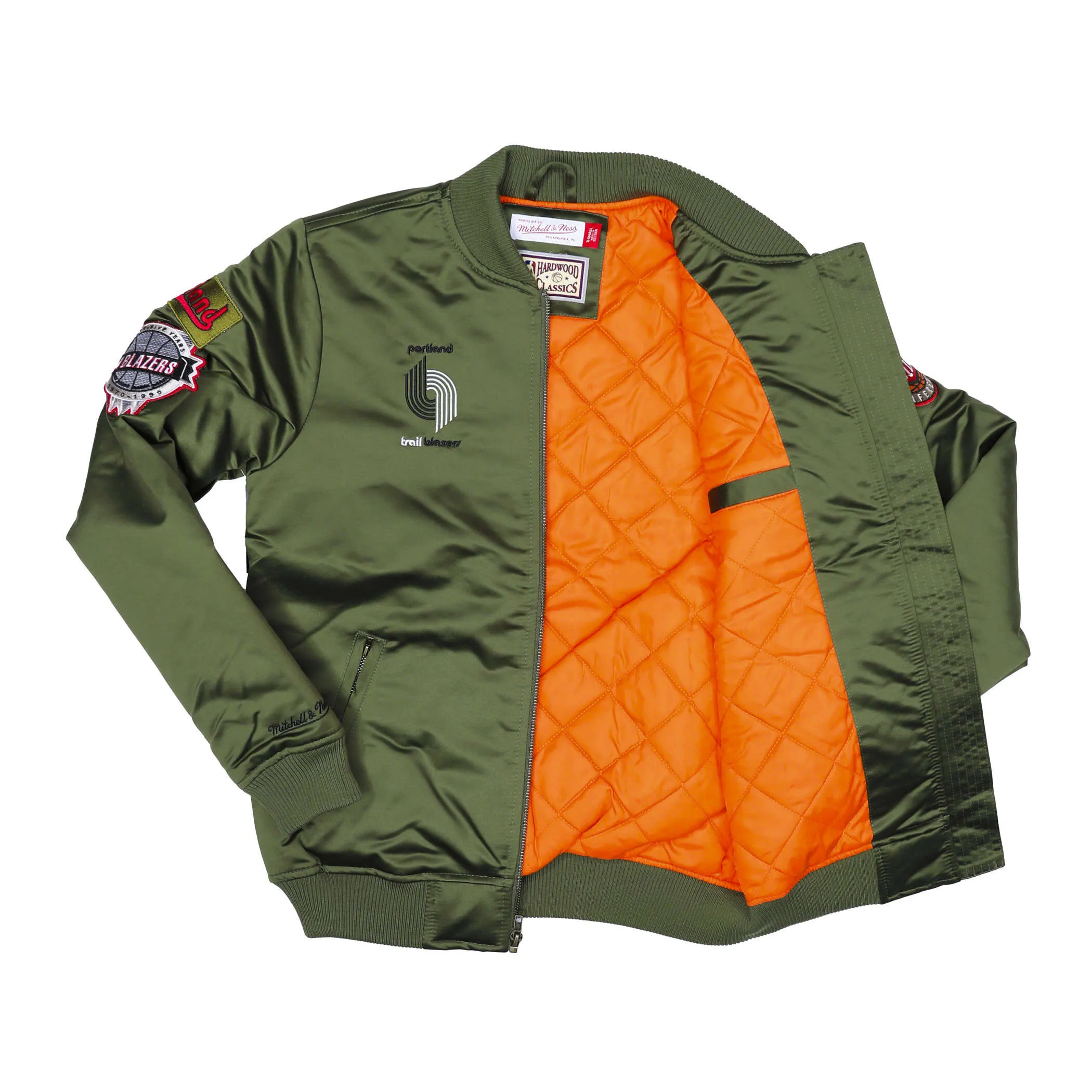 Mitchell & Ness Olive & Orange Satin Bomber Jacket