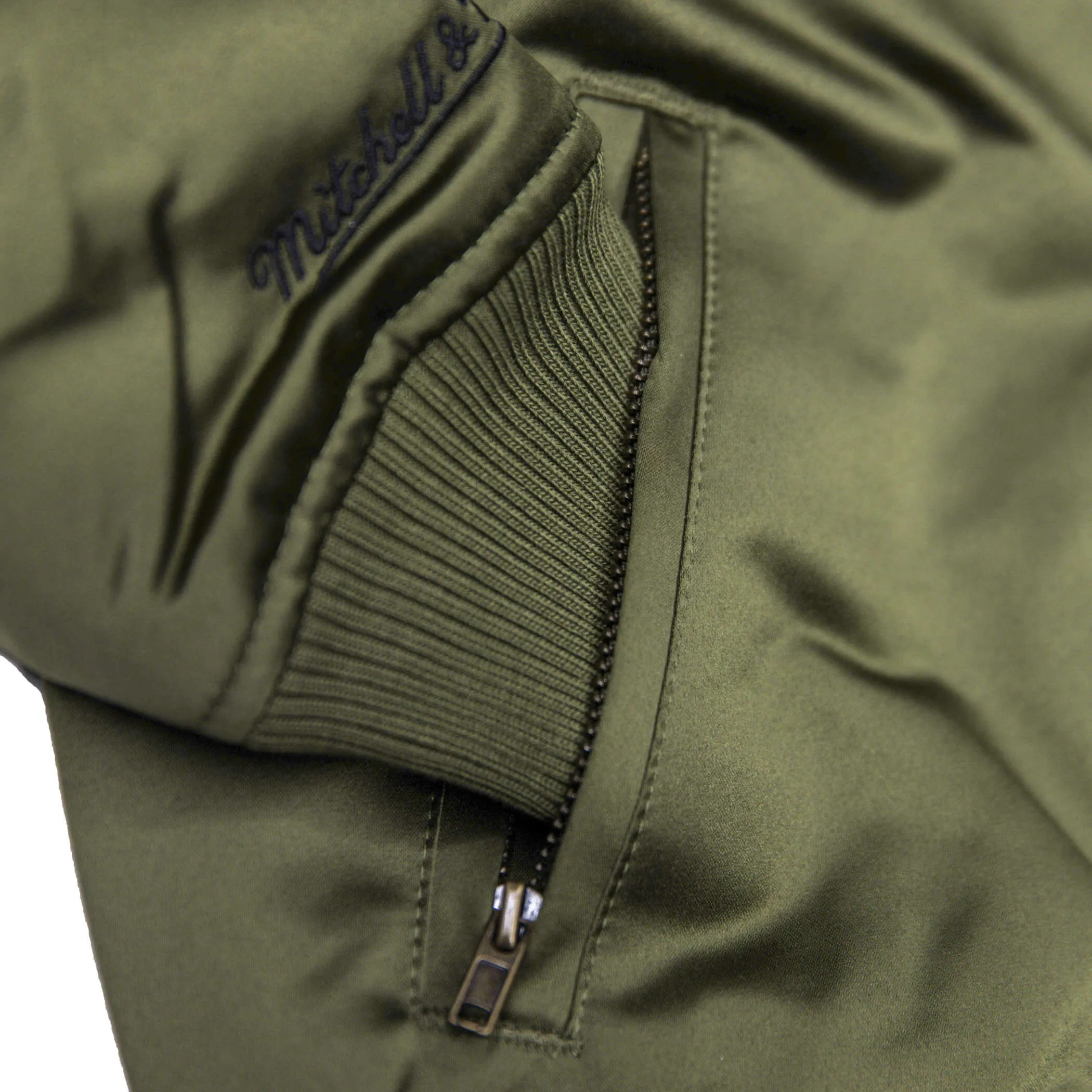 Mitchell & Ness Olive & Orange Satin Bomber Jacket