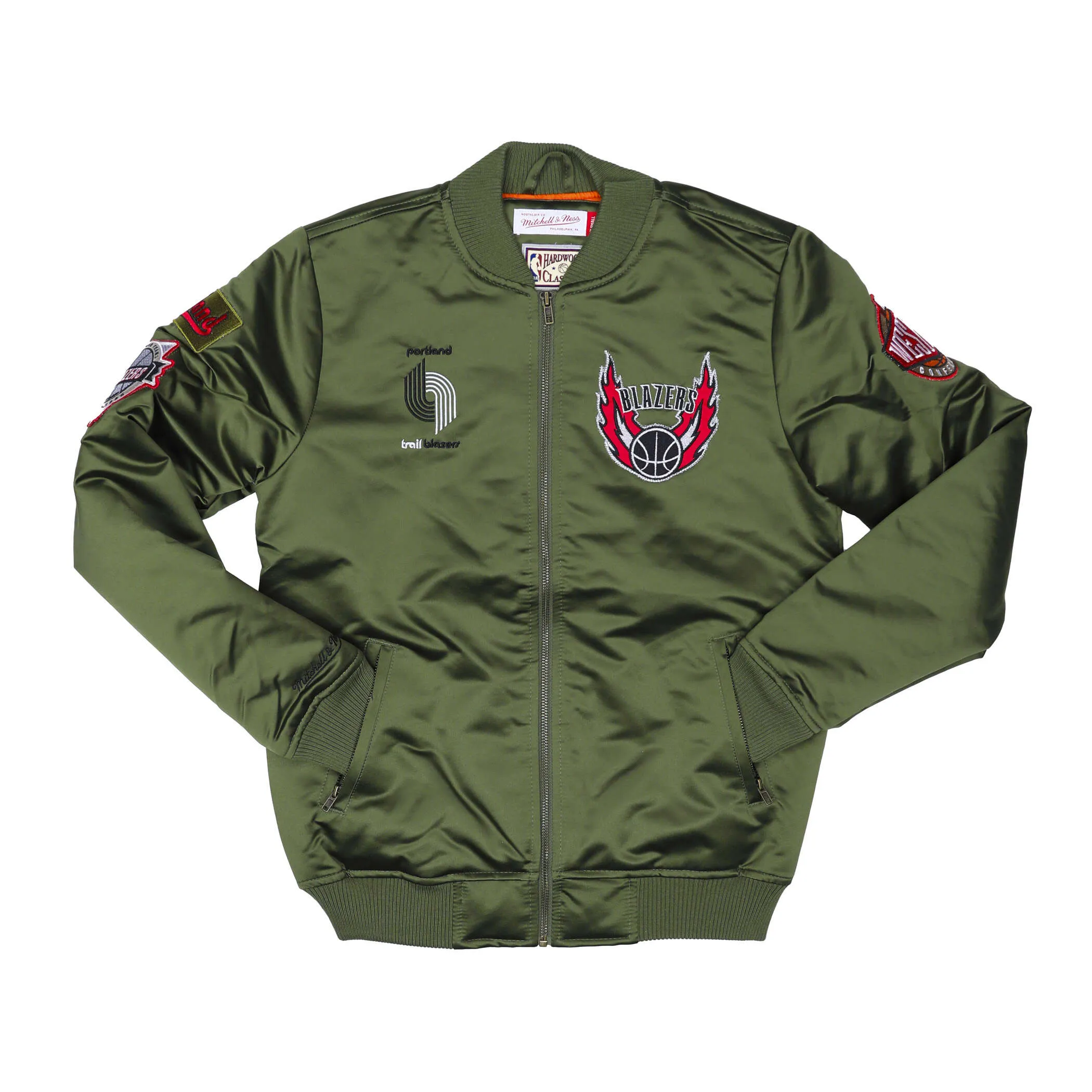 Mitchell & Ness Olive & Orange Satin Bomber Jacket