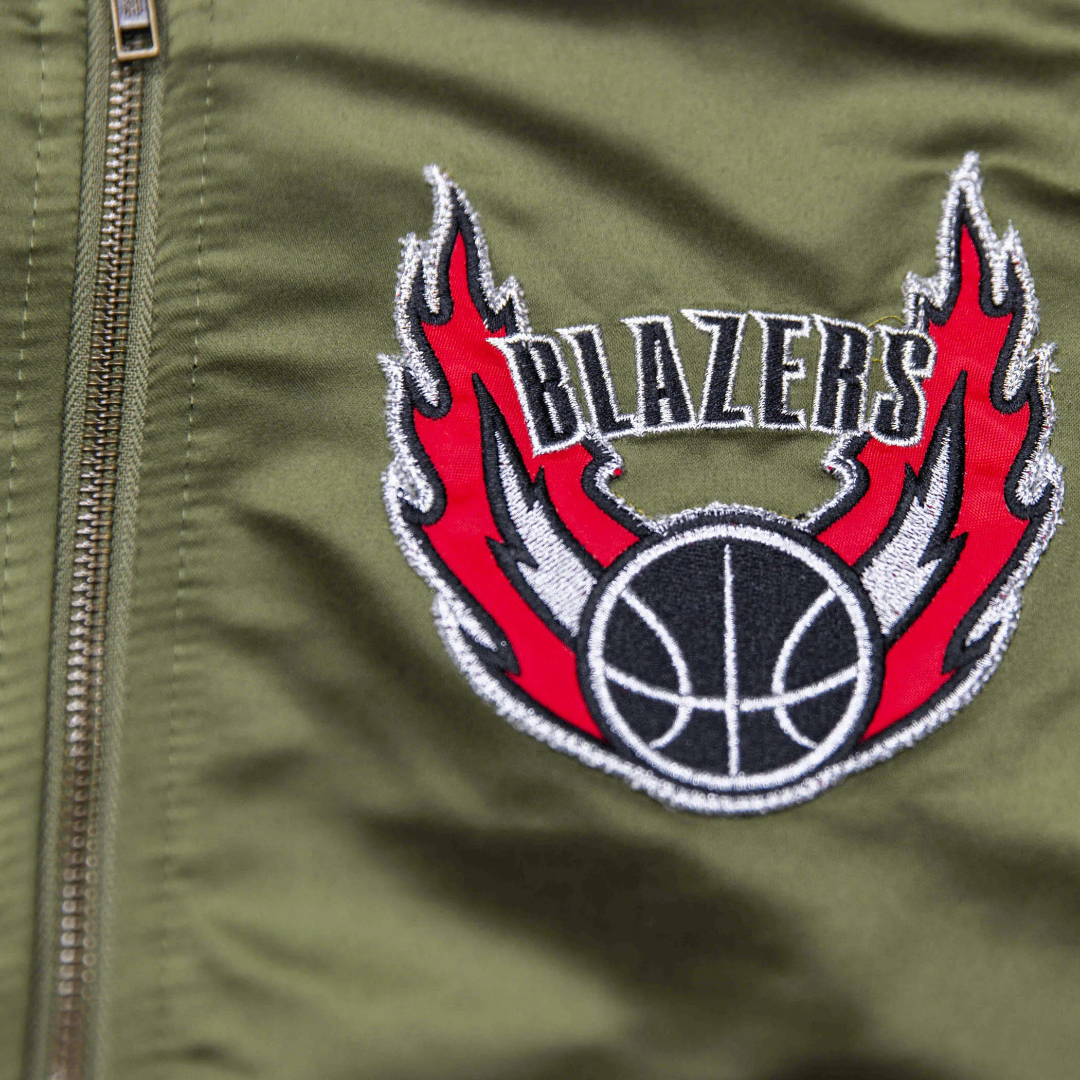 Mitchell & Ness Olive & Orange Satin Bomber Jacket