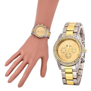 Novel design Luxury Faux Chronograph Quartz Classic Round Women Crystals Watch Gold & Silver Relogio N10 Dropshipping