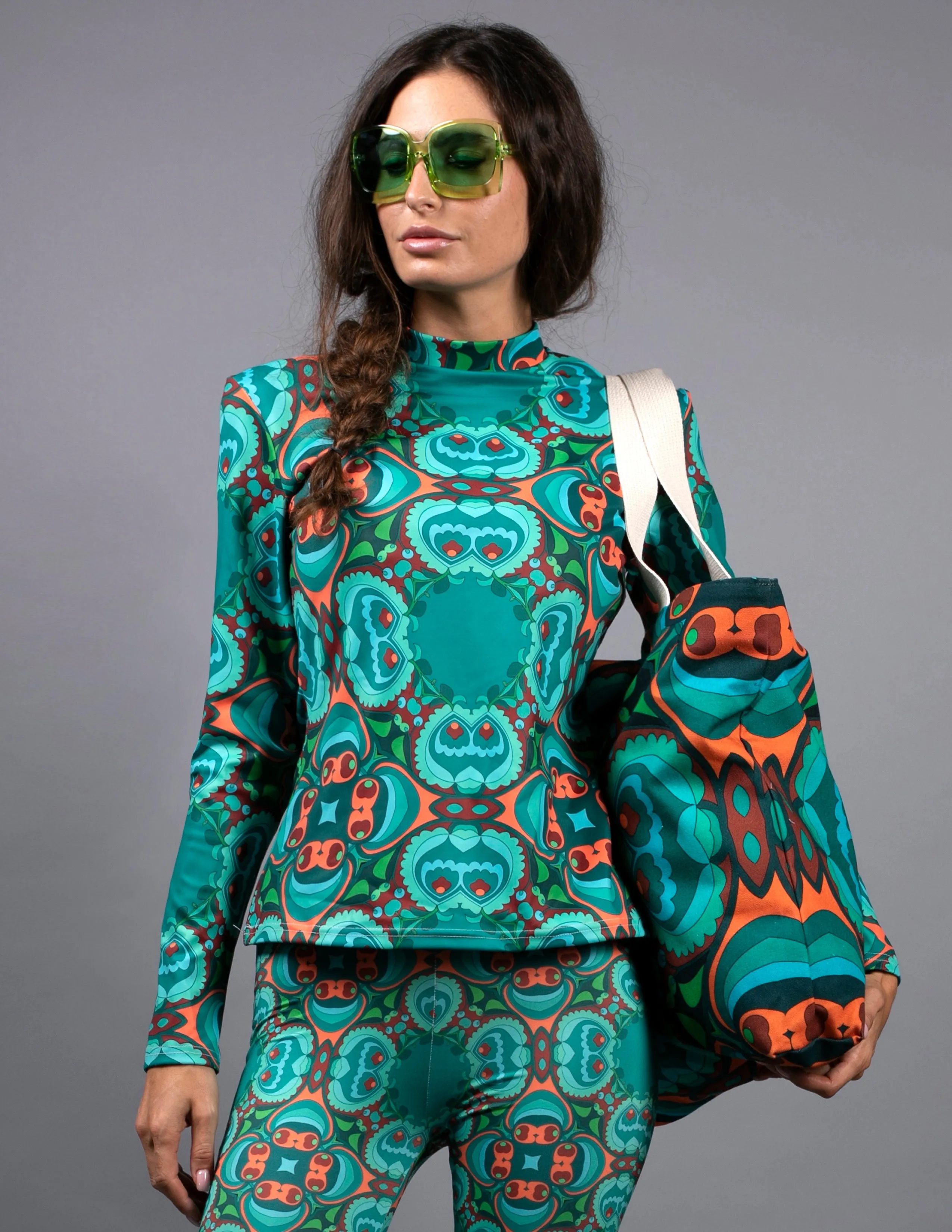 PSYCHEDELIC TEAL ORANGE LARGE TOTE BAG