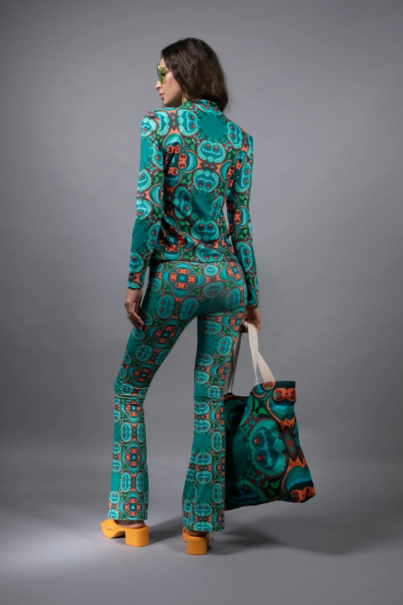 PSYCHEDELIC TEAL ORANGE LARGE TOTE BAG