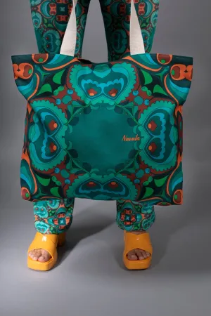PSYCHEDELIC TEAL ORANGE LARGE TOTE BAG