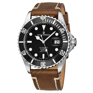 Revue Thommen Men's 17571.2537 'Diver' Black Dial Brown Suede Leather Strap Swiss Automatic Watch