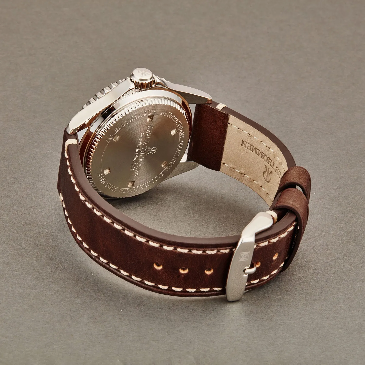 Revue Thommen Men's 17571.2537 'Diver' Black Dial Brown Suede Leather Strap Swiss Automatic Watch