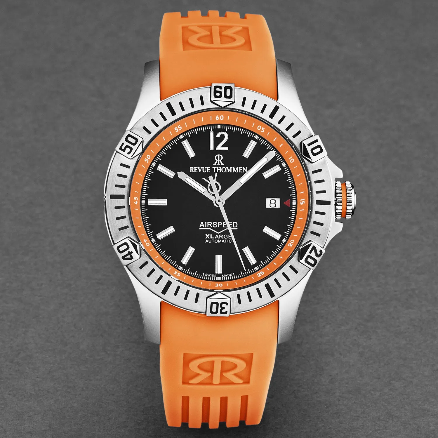 Revue Thommen Men's 'Air speed' Black Dial Orange Rubber Strap Automatic Watch 16070.4639