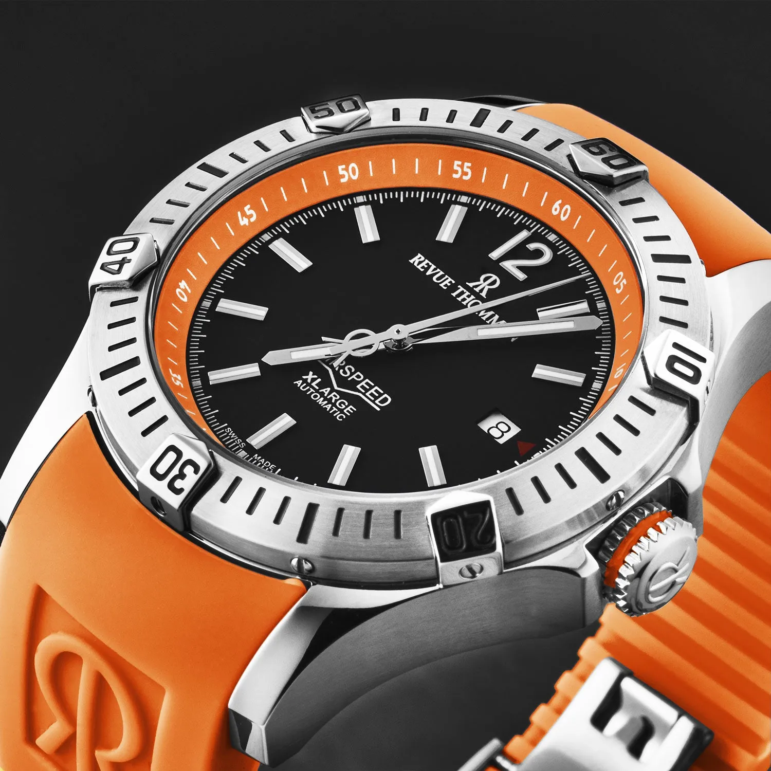 Revue Thommen Men's 'Air speed' Black Dial Orange Rubber Strap Automatic Watch 16070.4639