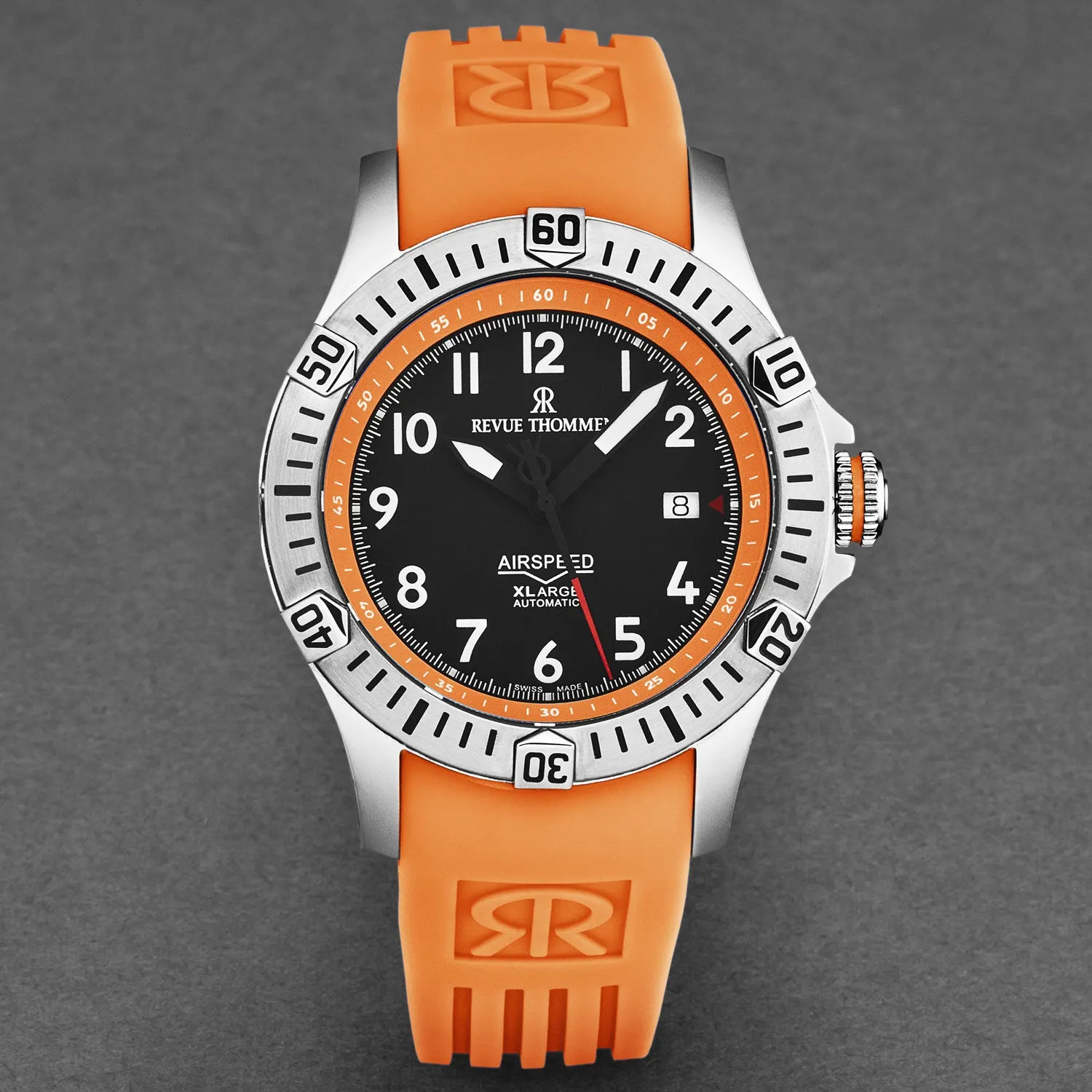 Revue Thommen Men's 'Air speed' Black Dial Orange Rubber Strap Automatic Watch 16070.4739