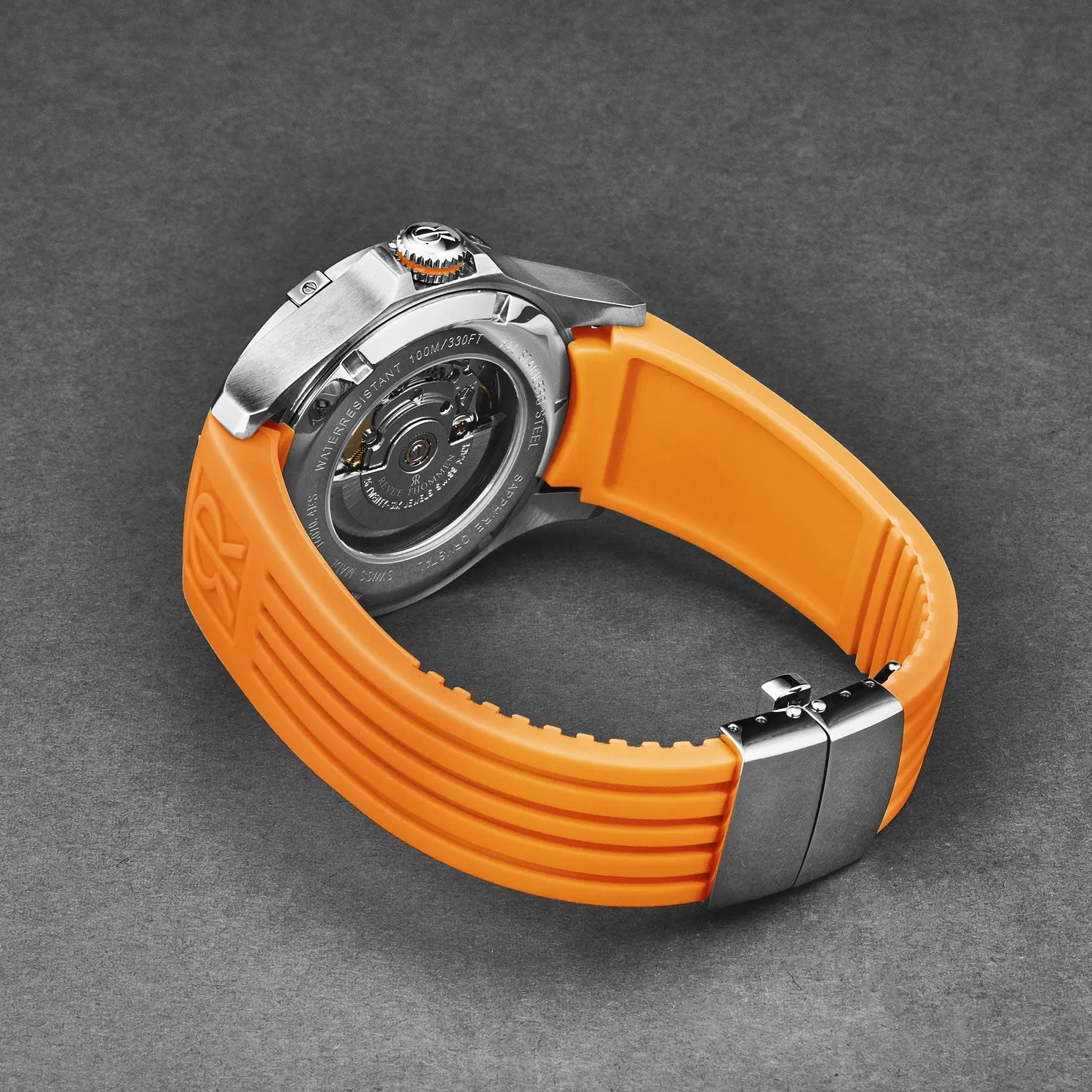 Revue Thommen Men's 'Air speed' Black Dial Orange Rubber Strap Automatic Watch 16070.4739
