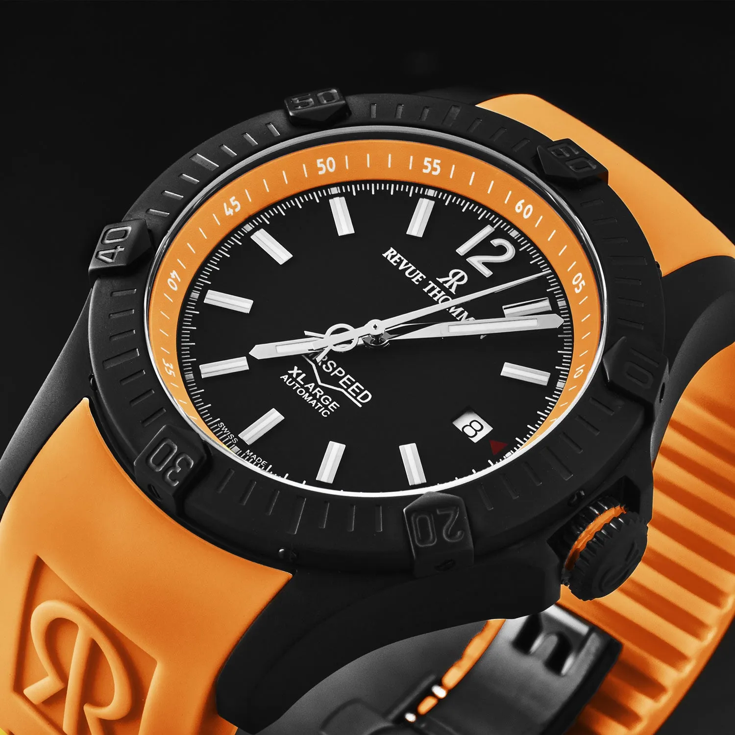 Revue Thommen Men's 'Air speed' Black Dial Orange Rubber Strap Automatic Watch 16070.4779