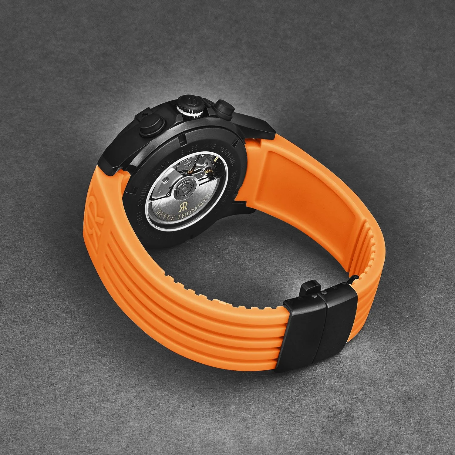 Revue Thommen Men's 'Air speed' Black Dial Orange Rubber Strap Automatic Watch 16071.6679