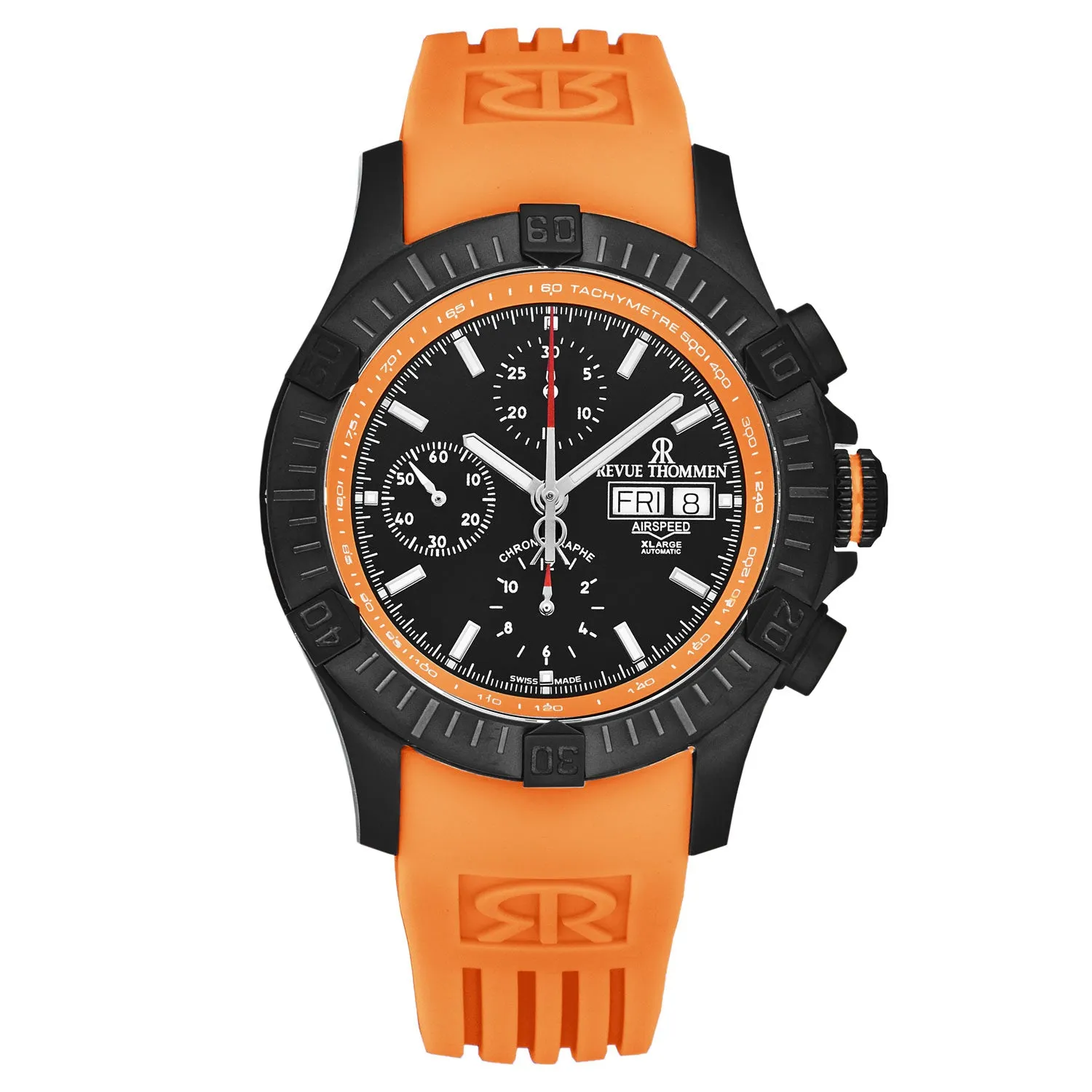Revue Thommen Men's 'Air speed' Black Dial Orange Rubber Strap Automatic Watch 16071.6679