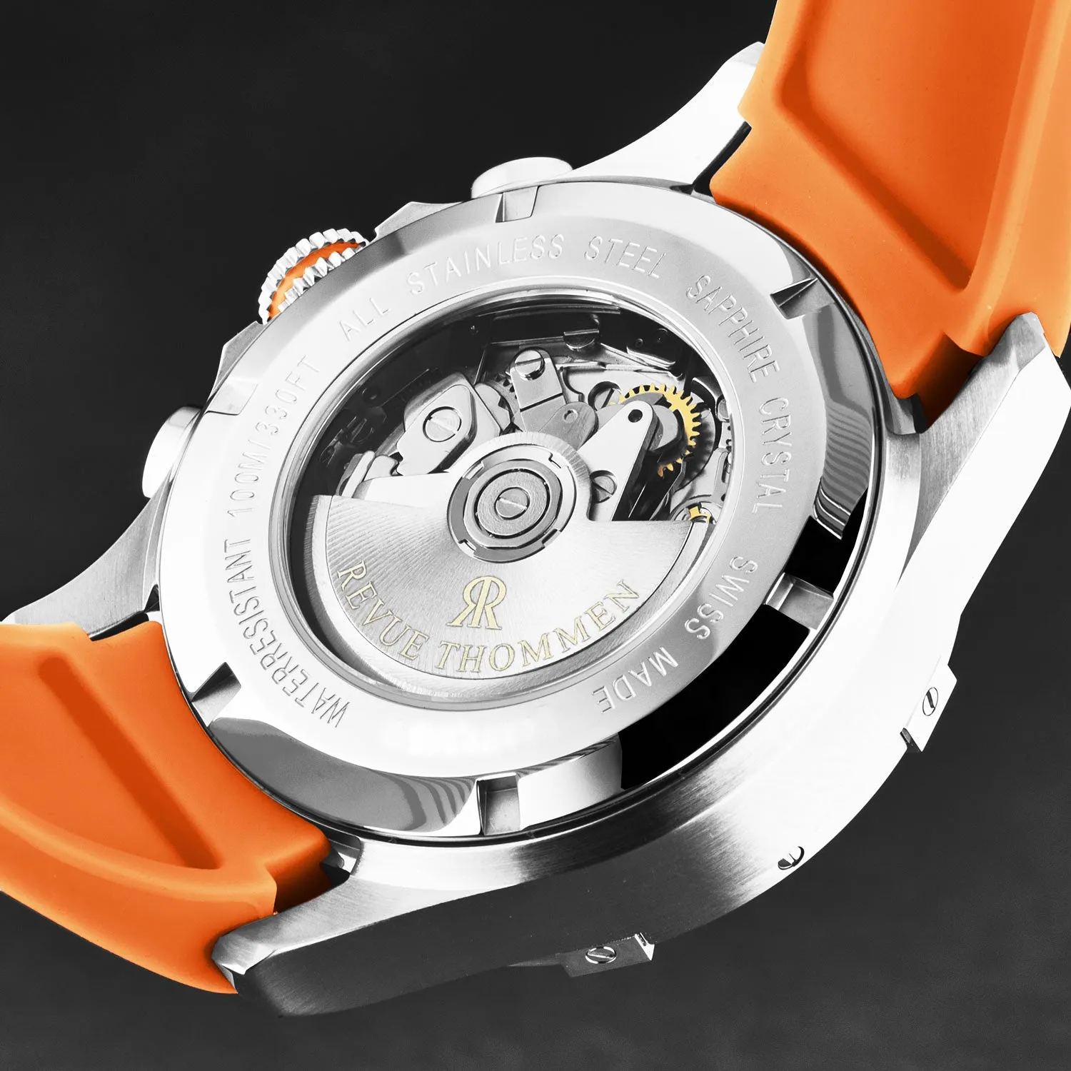 Revue Thommen Men's 'Air speed' Black Dial Orange Rubber Strap Automatic Watch 16071.6739