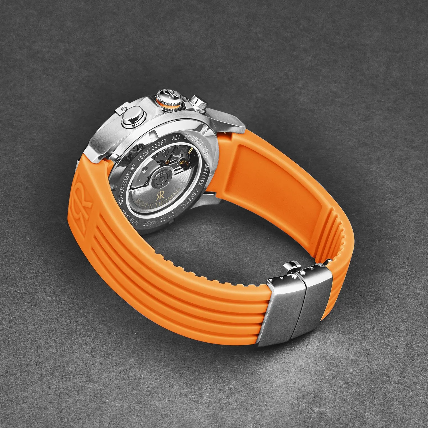 Revue Thommen Men's 'Air speed' Black Dial Orange Rubber Strap Automatic Watch 16071.6739