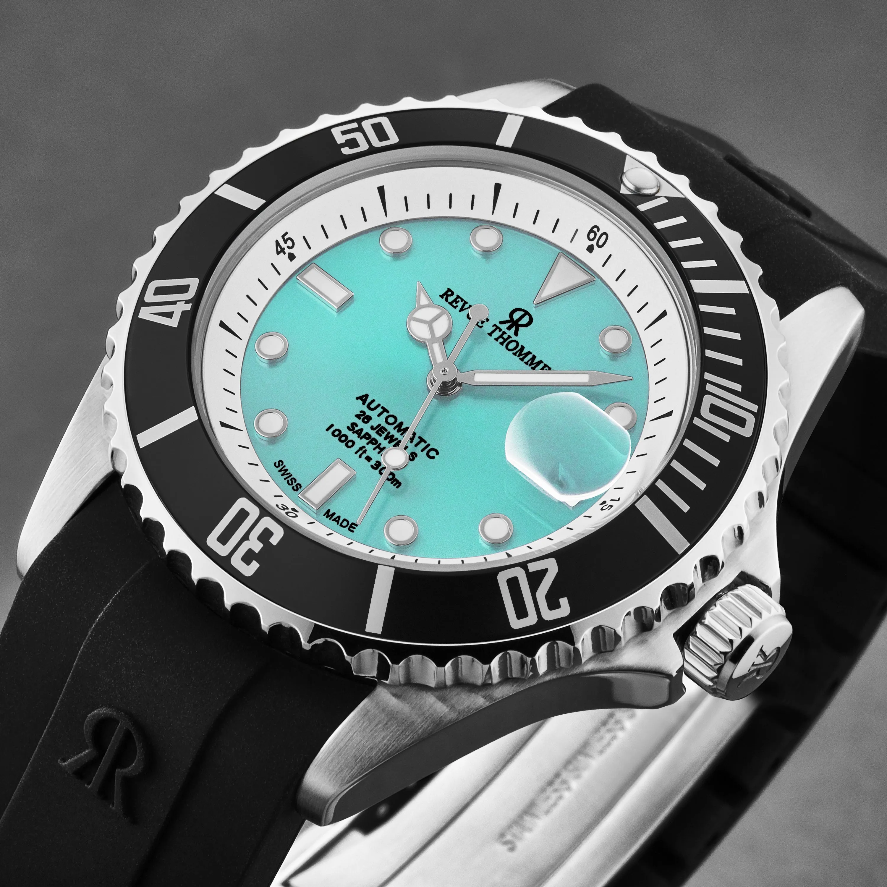 Revue Thommen Men's 'Diver' Green Dial Black Rubber Strap Swiss Automatic Watch 17571.2331