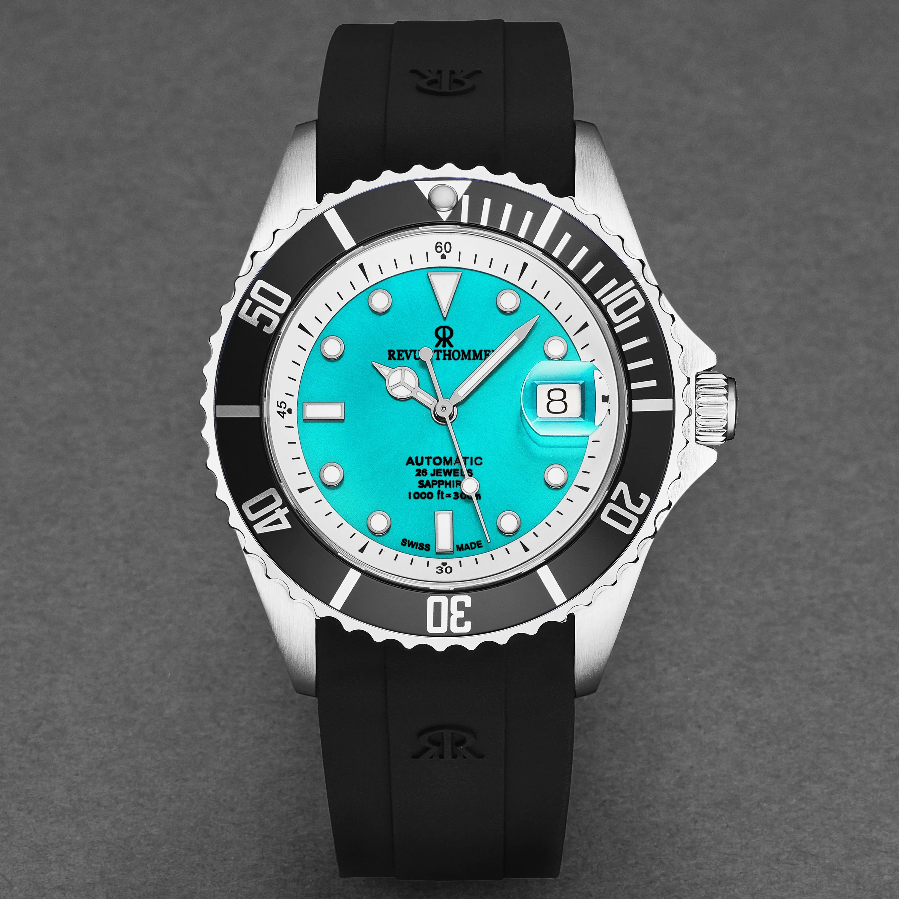 Revue Thommen Men's 'Diver' Green Dial Black Rubber Strap Swiss Automatic Watch 17571.2331