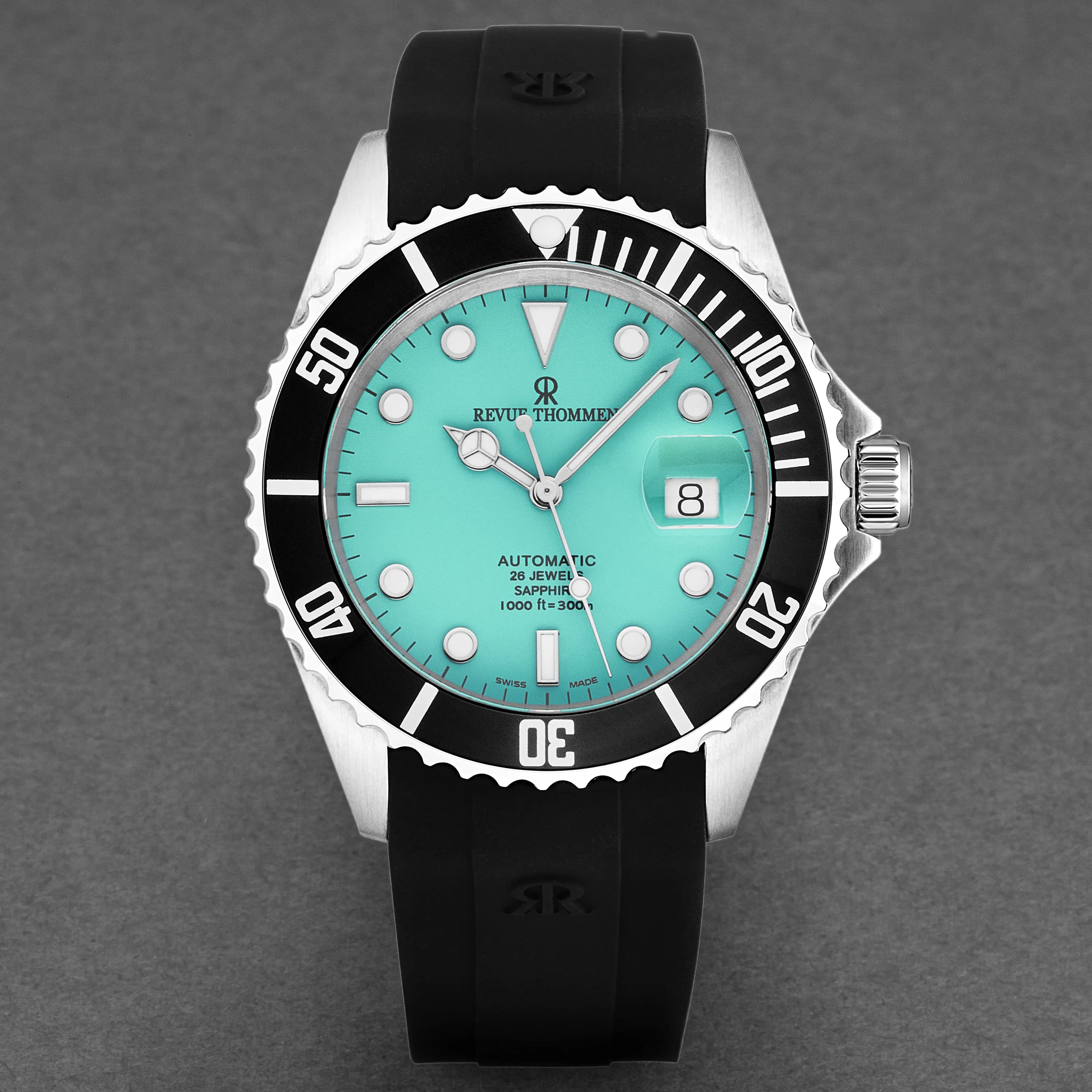 Revue Thommen Men's 'Diver' Green Dial Black Rubber Strap Swiss Automatic Watch  17571.2831
