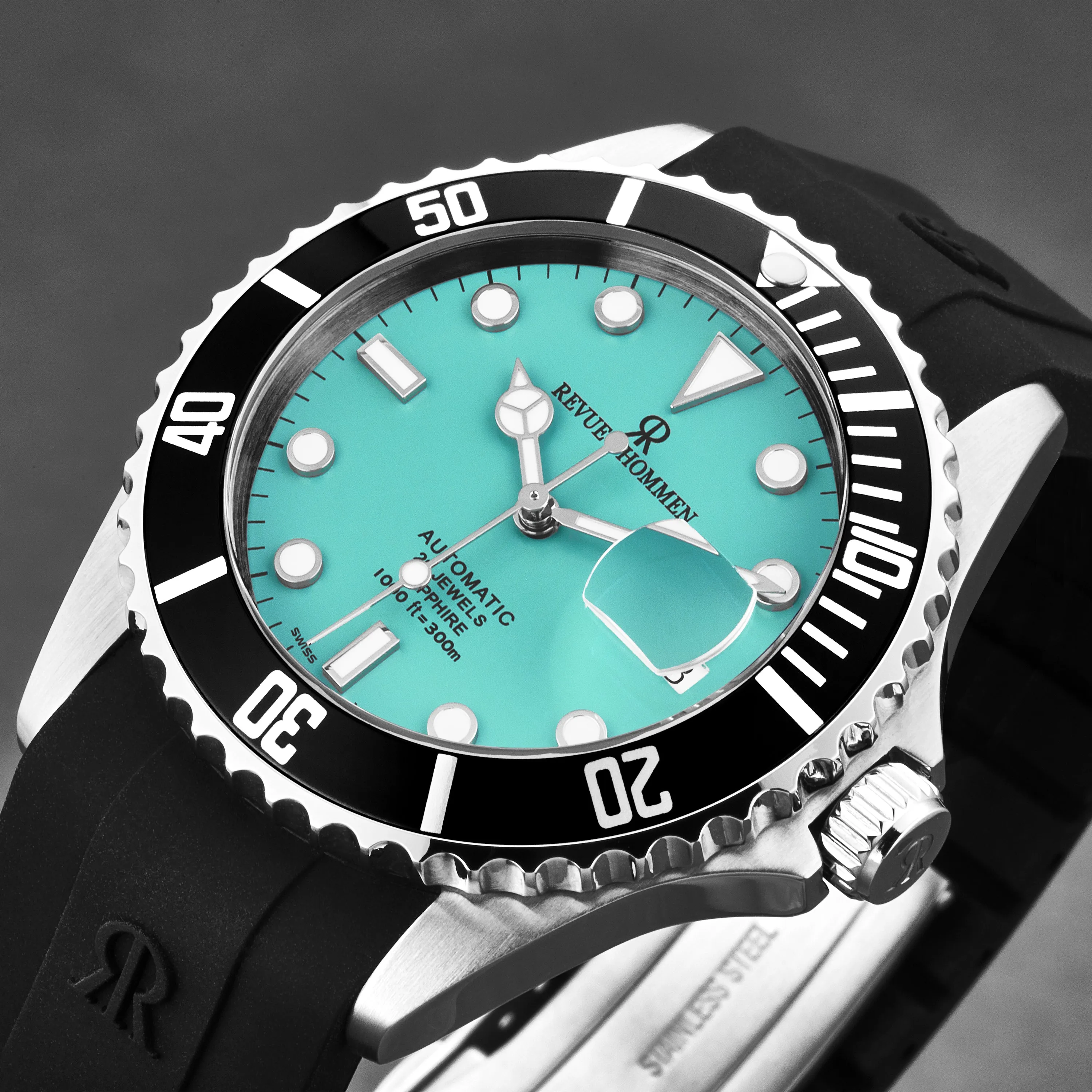 Revue Thommen Men's 'Diver' Green Dial Black Rubber Strap Swiss Automatic Watch  17571.2831